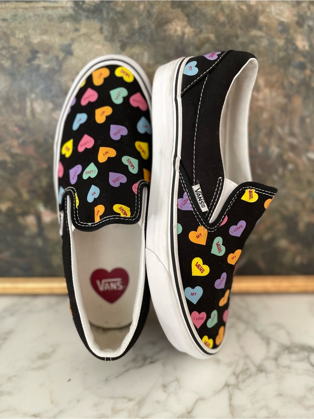 Vans slip on sneakers I love my vans hearts candy size 10.5 women black - Picture 8 of 9
